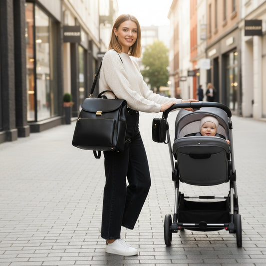 Sac à Dos Pour Bébé en Cuir Vanity Noir - SAC A LANGER