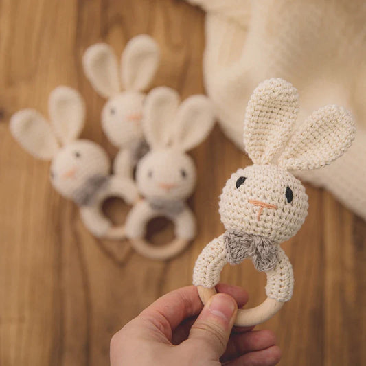 Hochet Bébé Crochet Lapin - Jouet En bois bébé