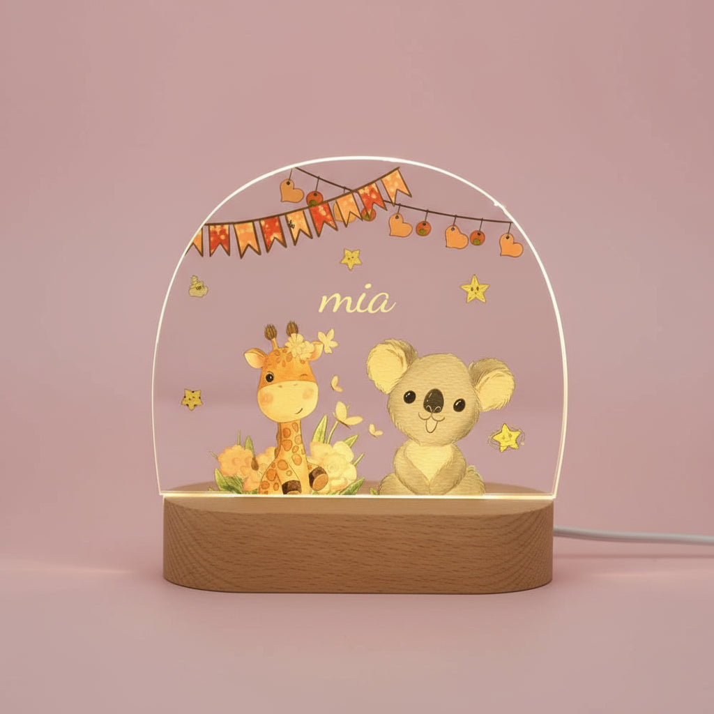 Veilleuse bébé Personnalisée Animaux de la Savane - 1 Couleur / Girafe et Koala - Veilleuse bébé