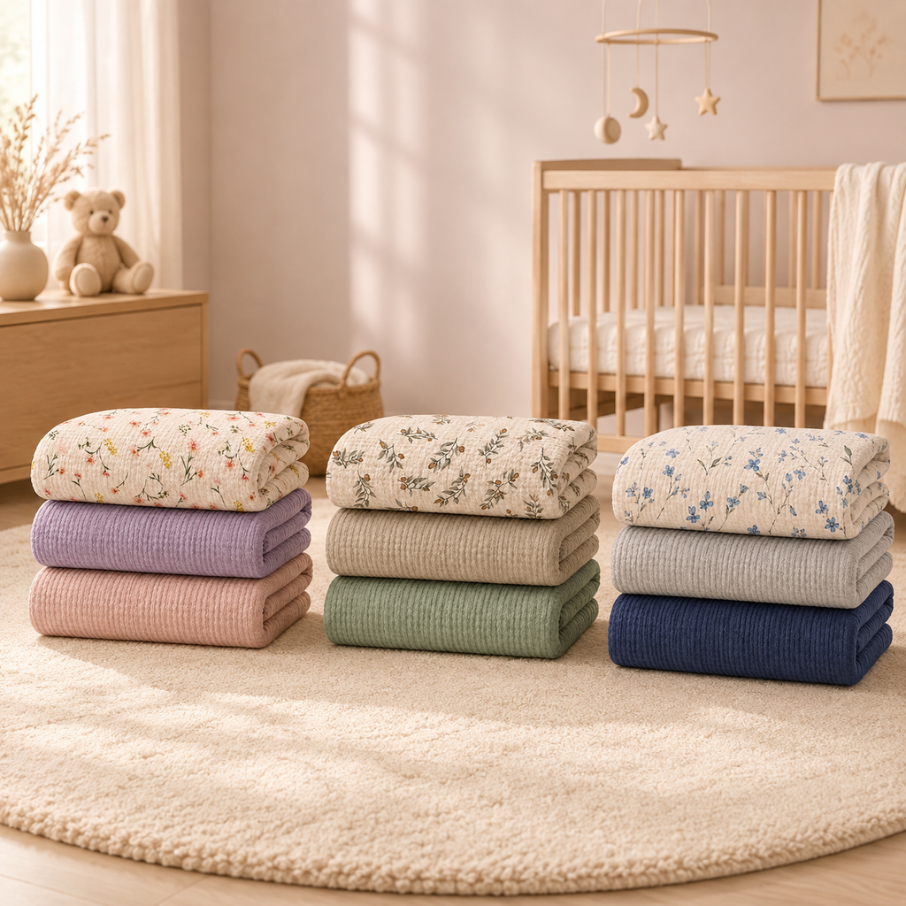 Lots de trois couvertures bébé dans une chambre de bébé