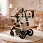 Poussette bébé 3-en-1 beige en configuration nacelle