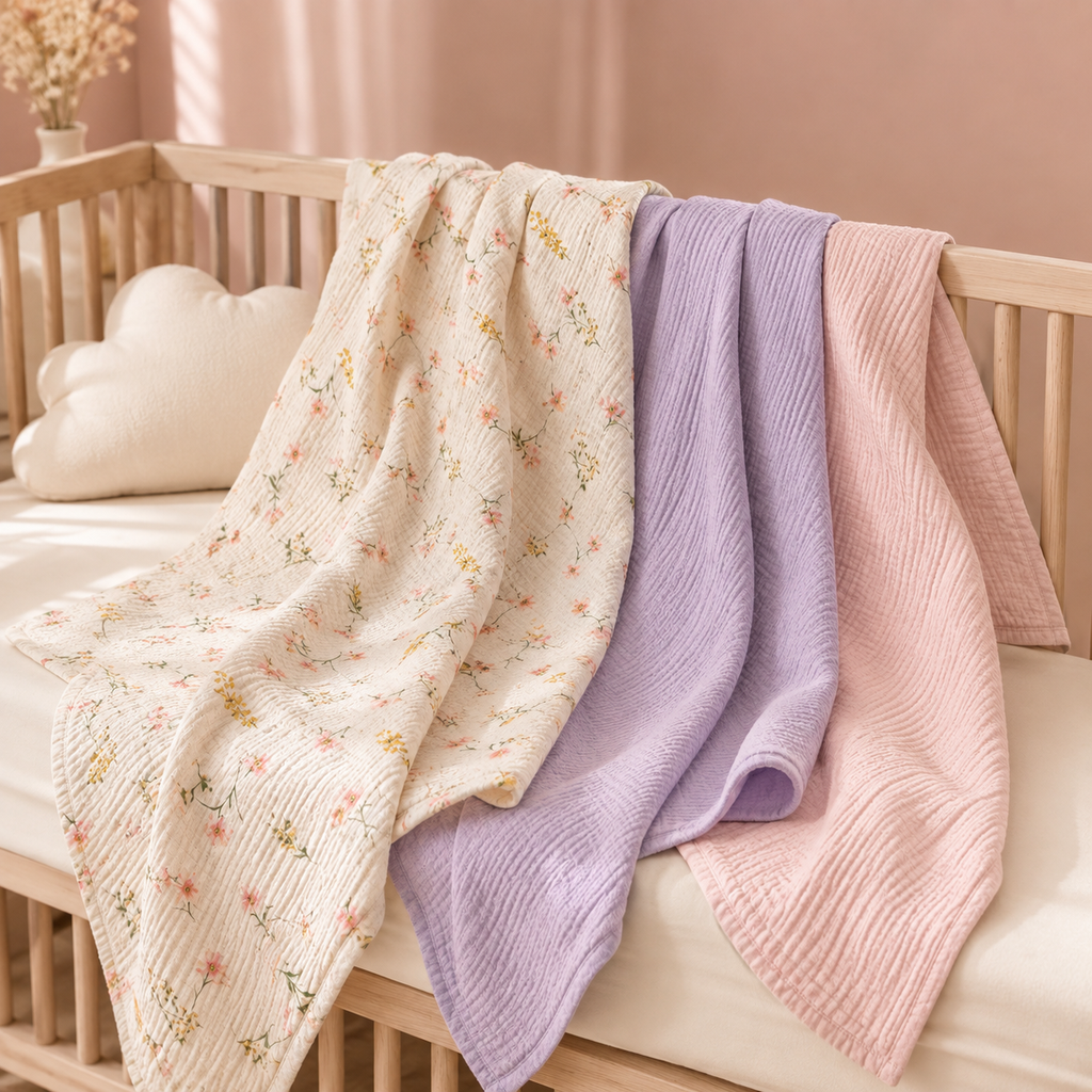 Lot de couvertures bébé Fleurs roses dans un lit bébé