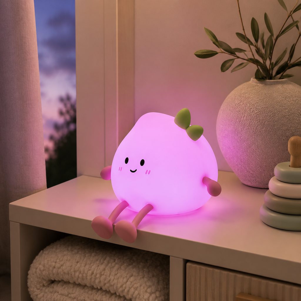Veilleuse pêche bébé en mode RGB lilas dans une chambre douce