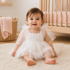 Bébé portant la robe body en tulle blanc