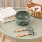 Coffret repas bébé vert sauge personnalisé