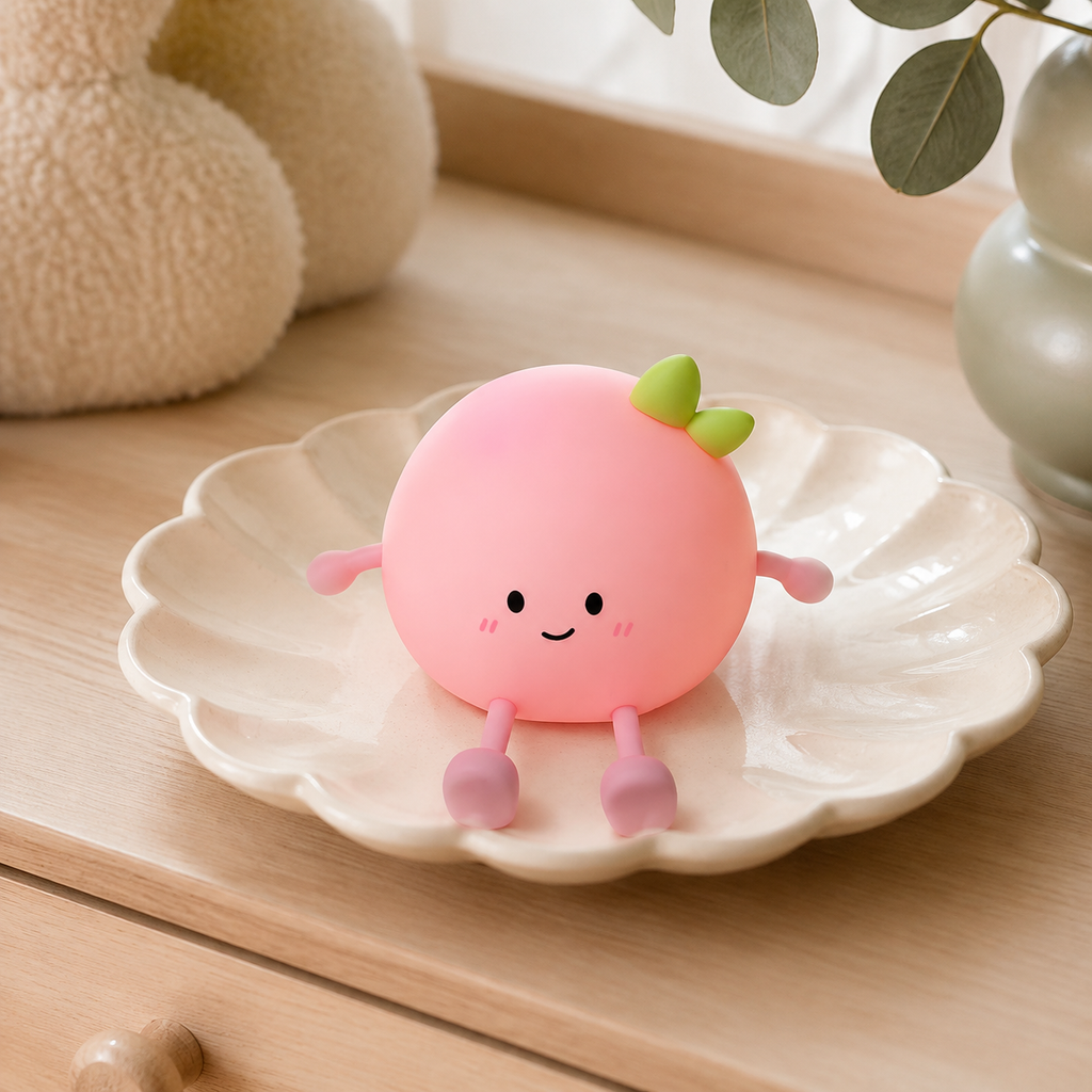 Détail de la veilleuse pêche rose en silicone souple