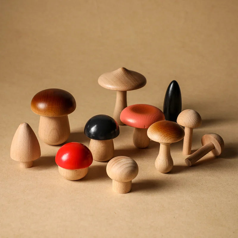 Jeu d’eveil Champignon - Set de Champignon Bois - Jeu D’eveil bébé