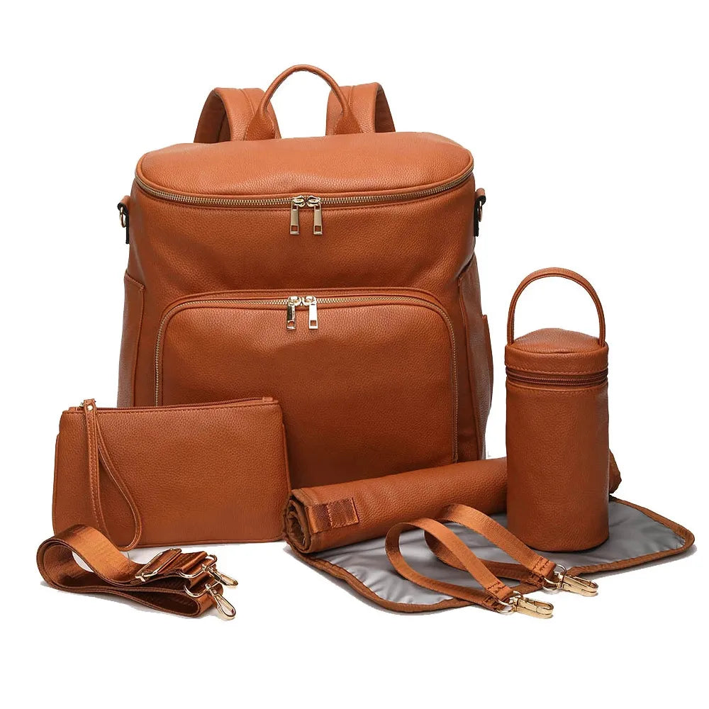 Ensemble Sac à Langer en Cuir - Camel - Sac à Langer