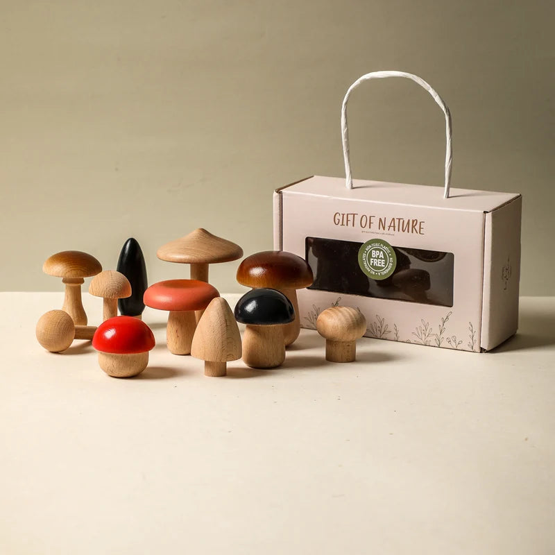 Jeu d’eveil Champignon - Set de Champignon Bois - Jeu D’eveil bébé
