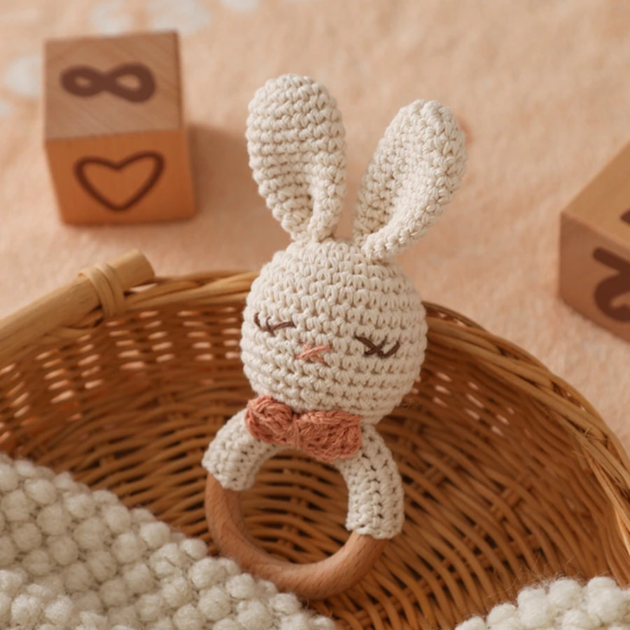 Hochet bébé Animaux en Crochet et Bois
