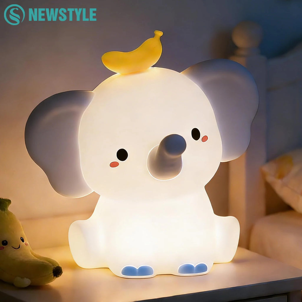 Veilleuse Bébé Éléphant en Silicone Rechargeable