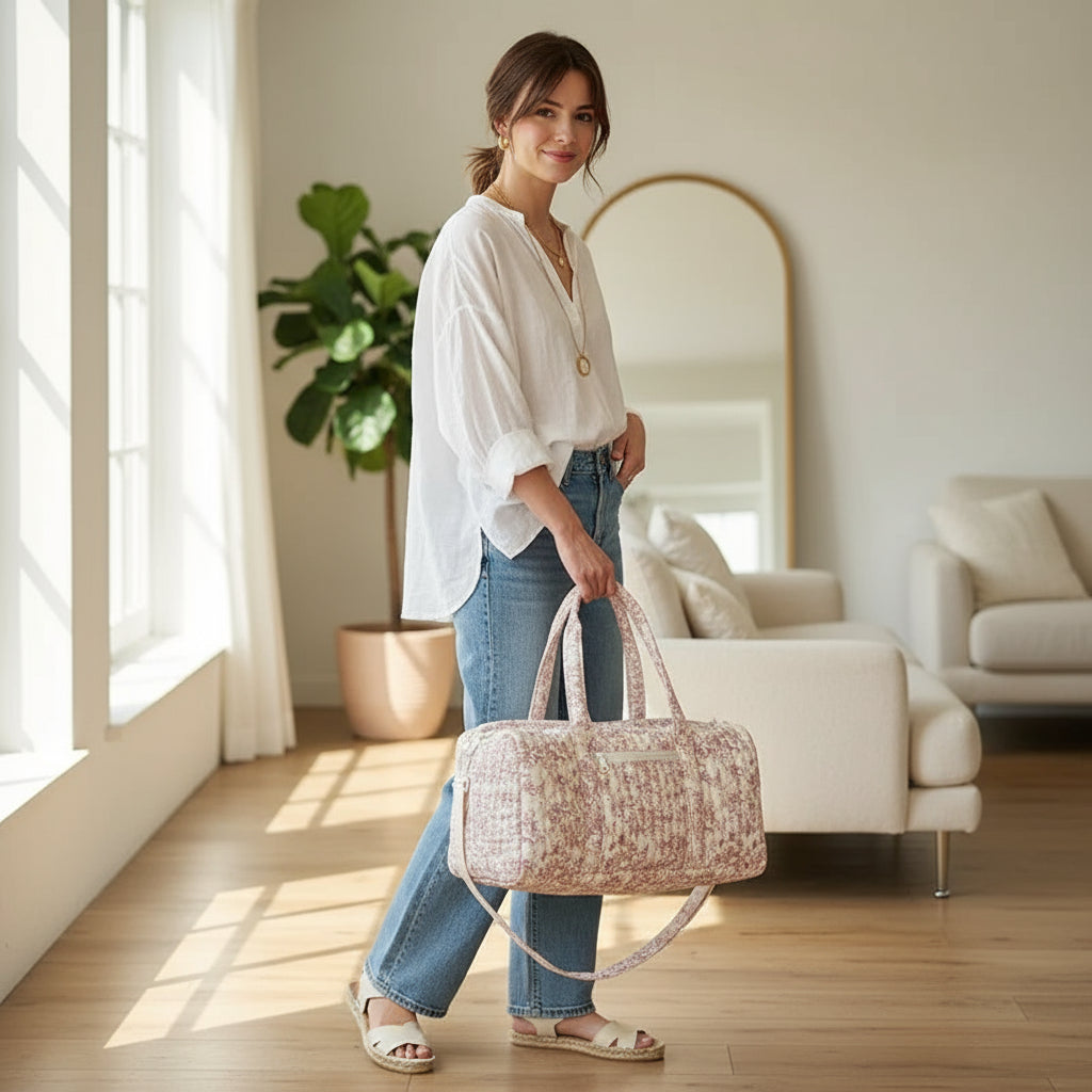 Sac Maternité pour Maman Fleurs Roses Beige - SAC A LANGER