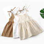 Robe Fille en Coton à Bretelles Nouées et Poches