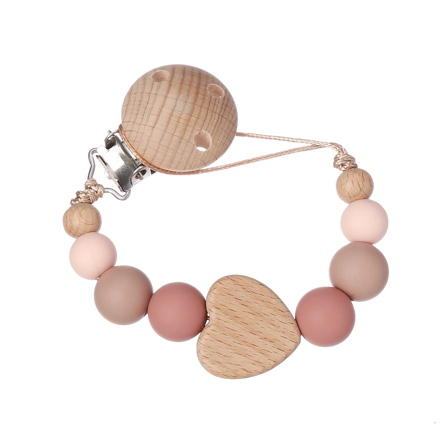 Attache Tétine Perles Petit Coeur Rose Clair - Attache Tétine