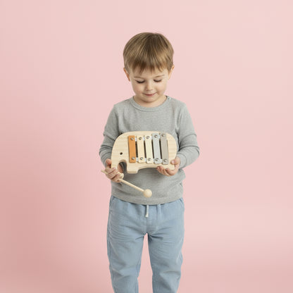 Xylophone bébé Petit éléphant en bois, jouet éducatif idéal pour initier les enfants à la musique.
