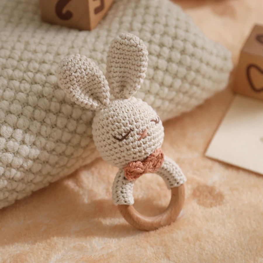 Hochet bébé Animaux en Crochet et Bois