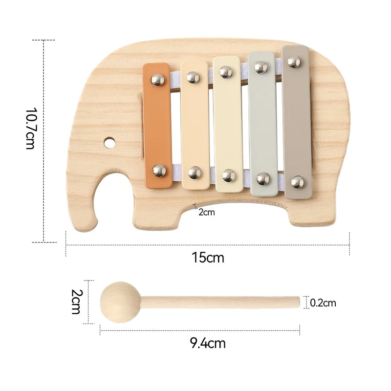Xylophone bébé Petit éléphant en bois, instrument éducatif parfait pour l'apprentissage musical des tout-petits.