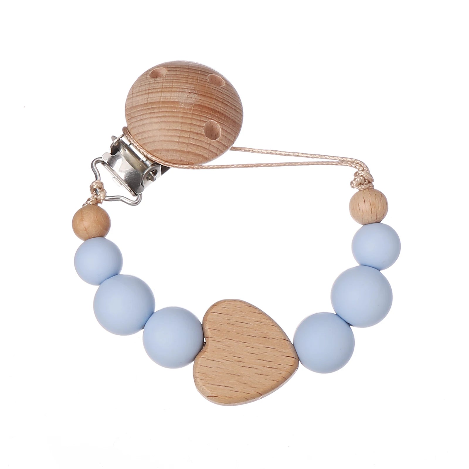 Attache Tétine Perles Petit Coeur Bleu Ciel - Attache Tétine