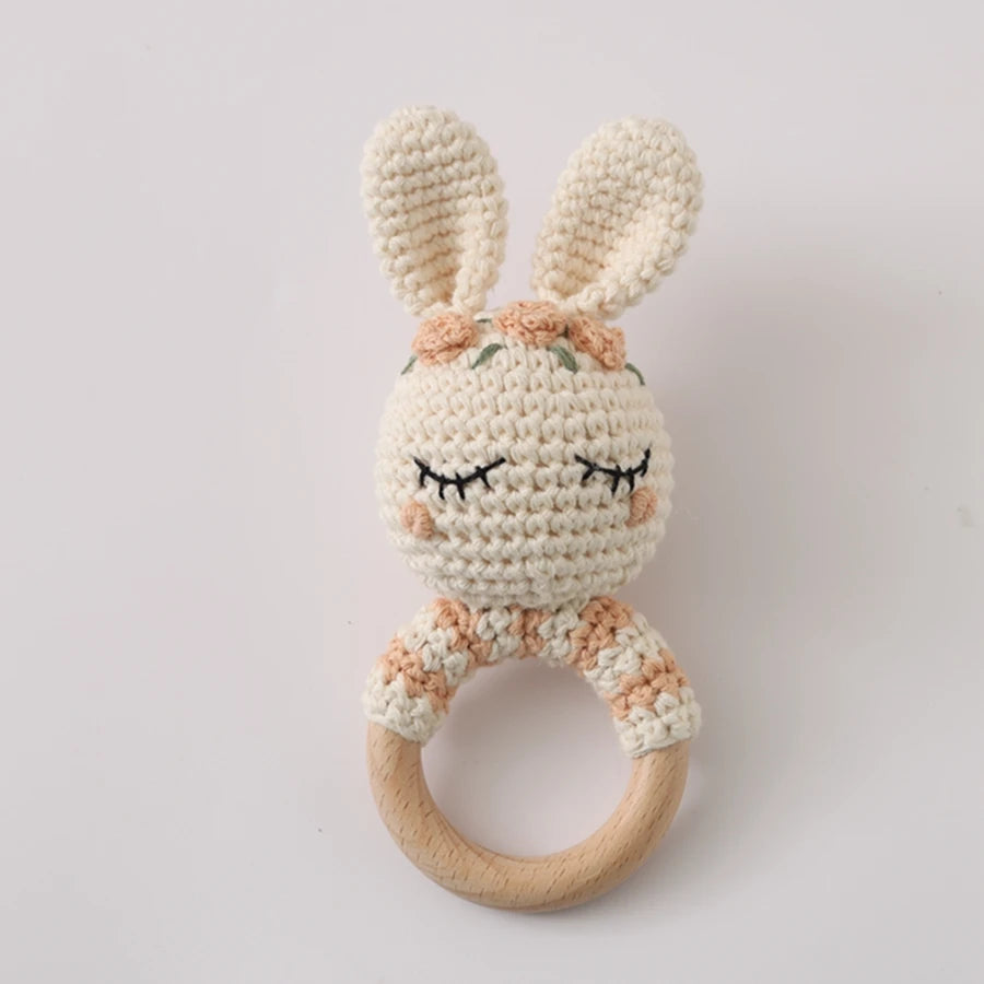 Hochet bébé Animaux en Crochet et Bois