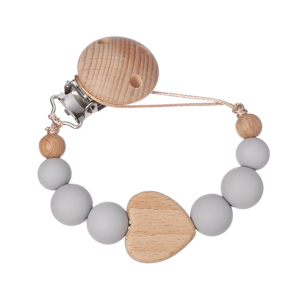 Attache Tétine Perles Petit Coeur Gris Clair - Attache Tétine