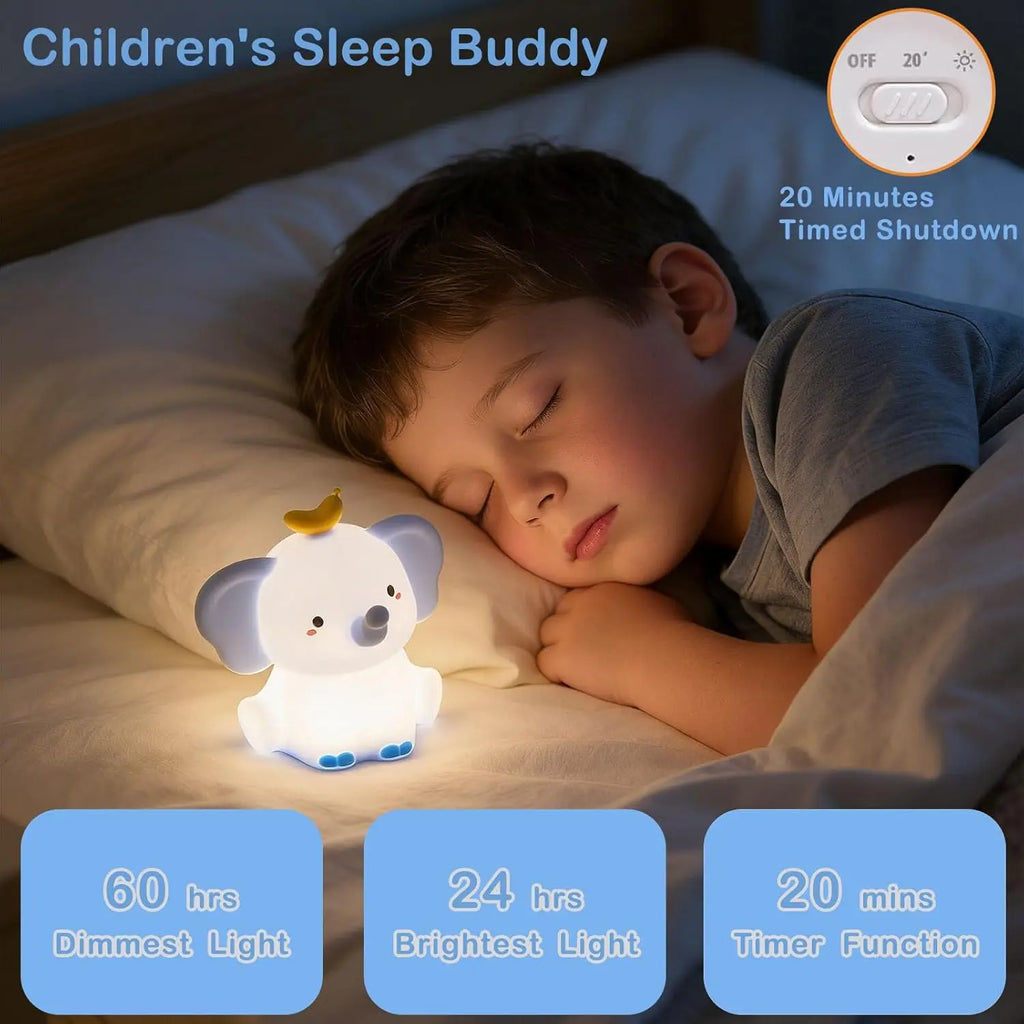 Veilleuse Bébé Éléphant en Silicone Rechargeable
