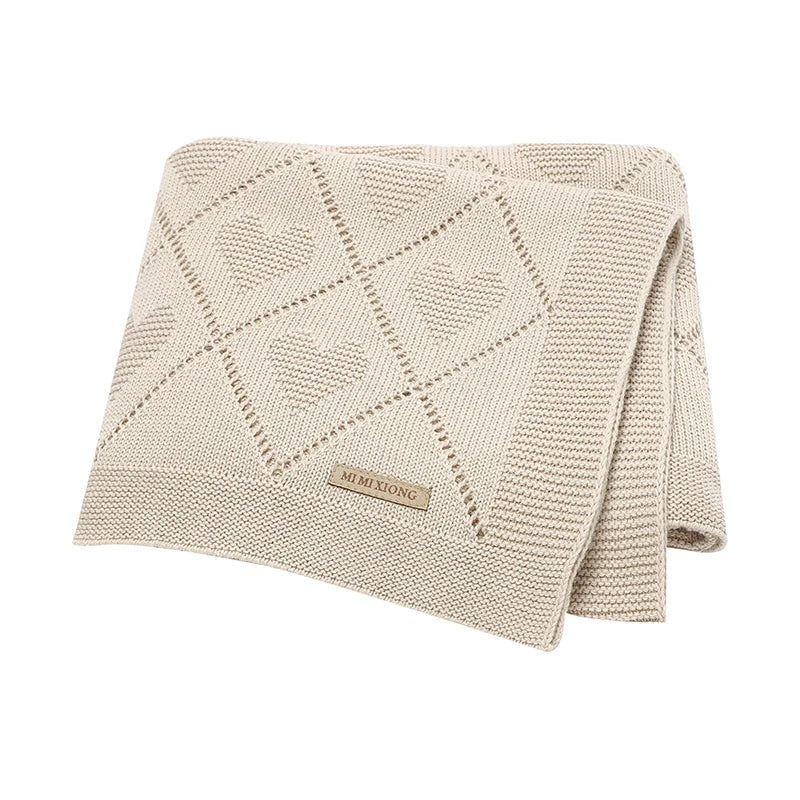 Couverture Bébé en Maille de Coton à Cœurs