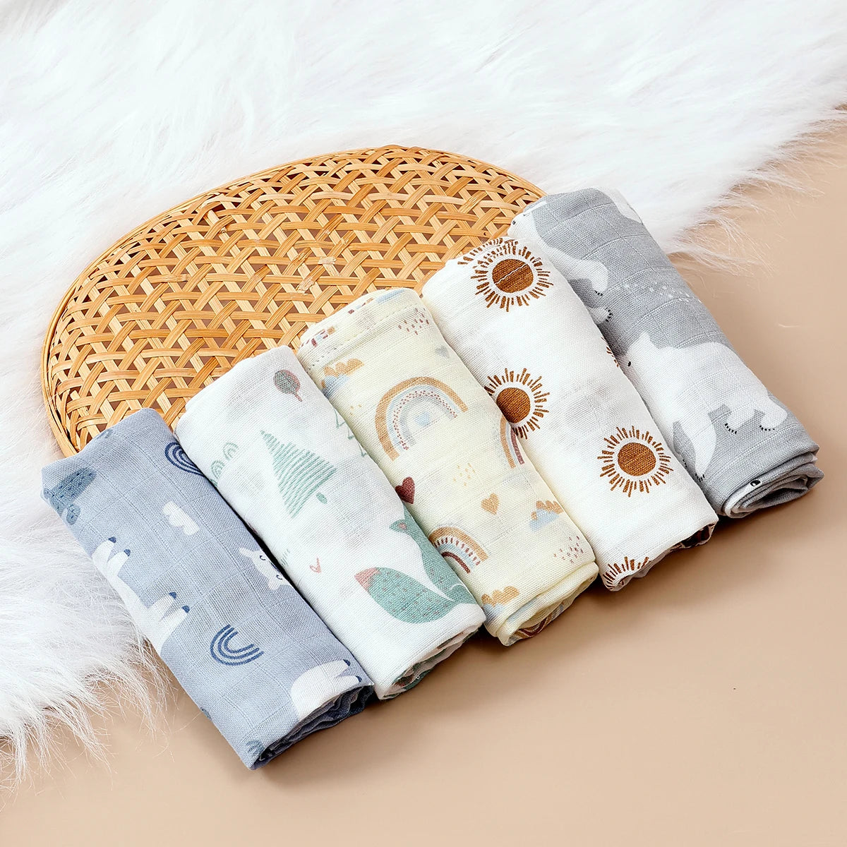 Langes Bébé en Mousseline Coton et Bambou – Lot de 5