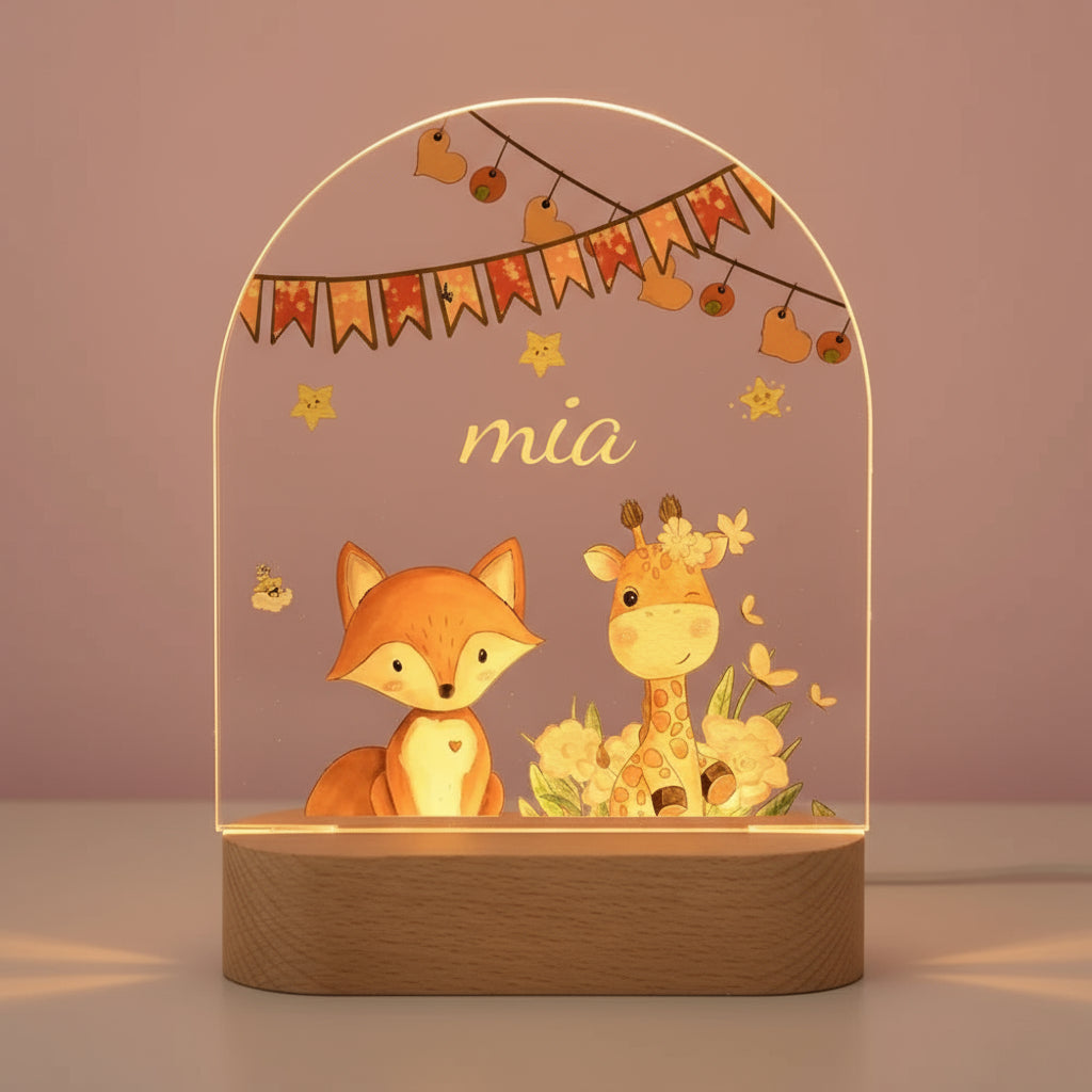 Veilleuse bébé Personnalisée Animaux de la Savane - 1 Couleur / Renard et Girafe - Veilleuse bébé