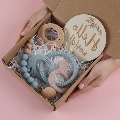 Coffret Naissance à offrir Petit éléphant Silicone Bleu - Coffret Naissance