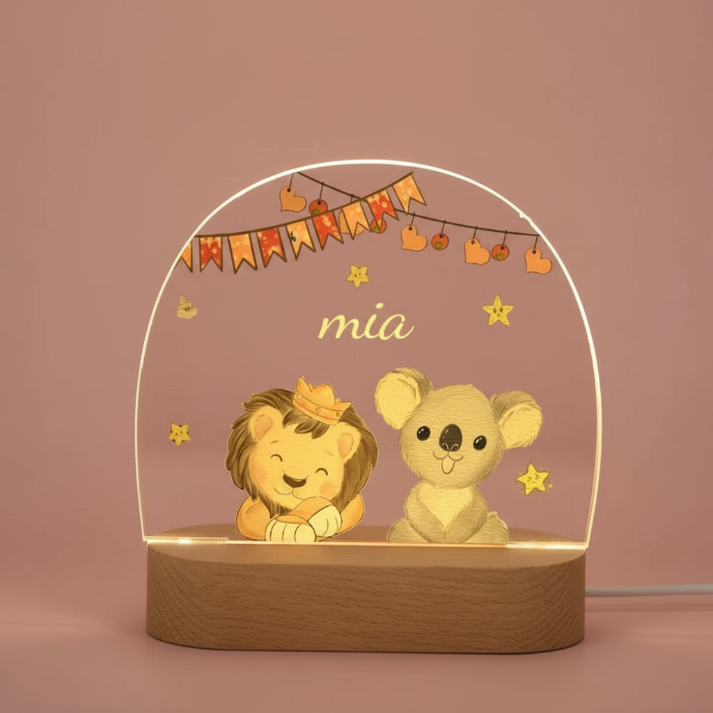 Veilleuse bébé Personnalisée Animaux de la Savane - 1 Couleur / Lion et Koala - Veilleuse bébé