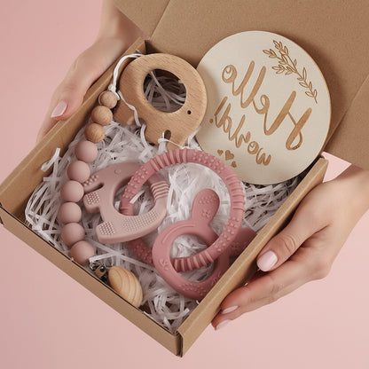 Coffret Naissance à offrir Petit éléphant Silicone Rose - Coffret Naissance