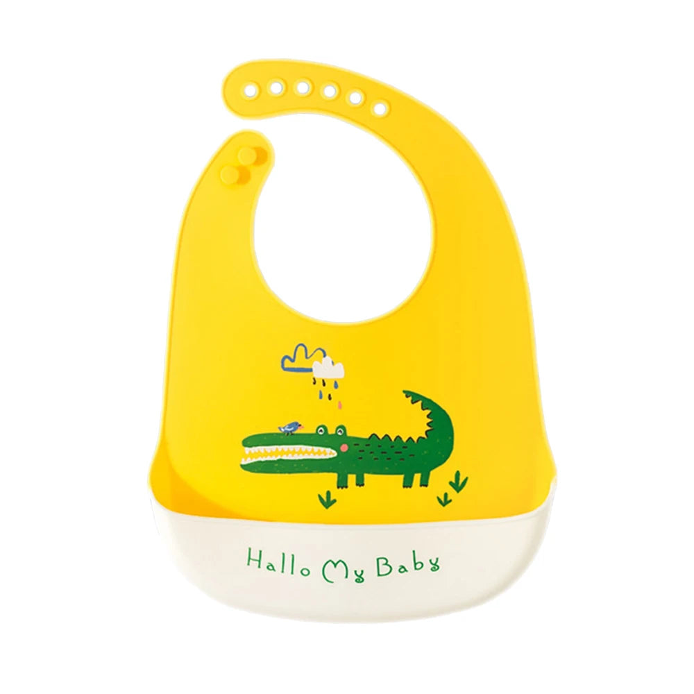 Bavoir Bébé en Silicone Souple à Motifs avec Poche