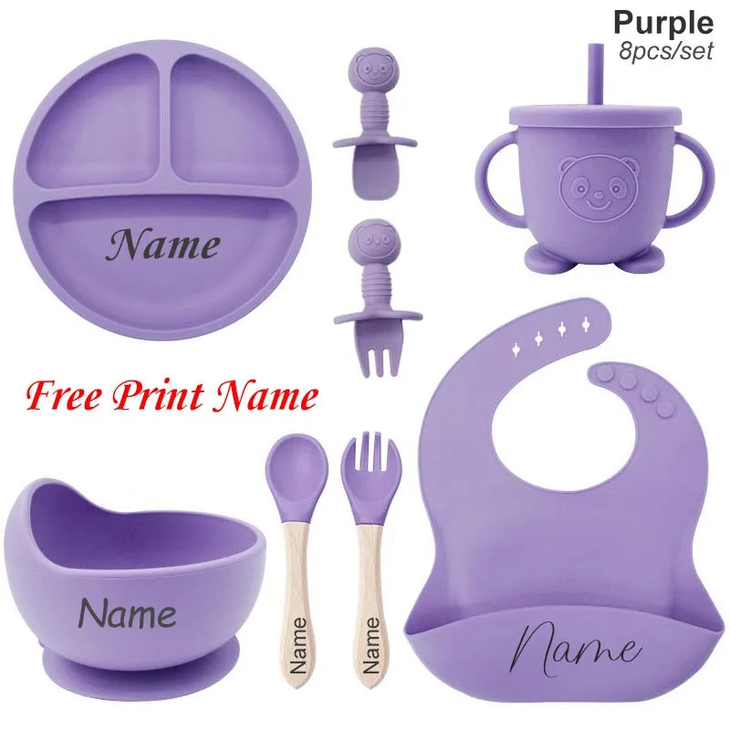 Coffret Repas Bébé Personnalisé en Silicone – 8 Pièces