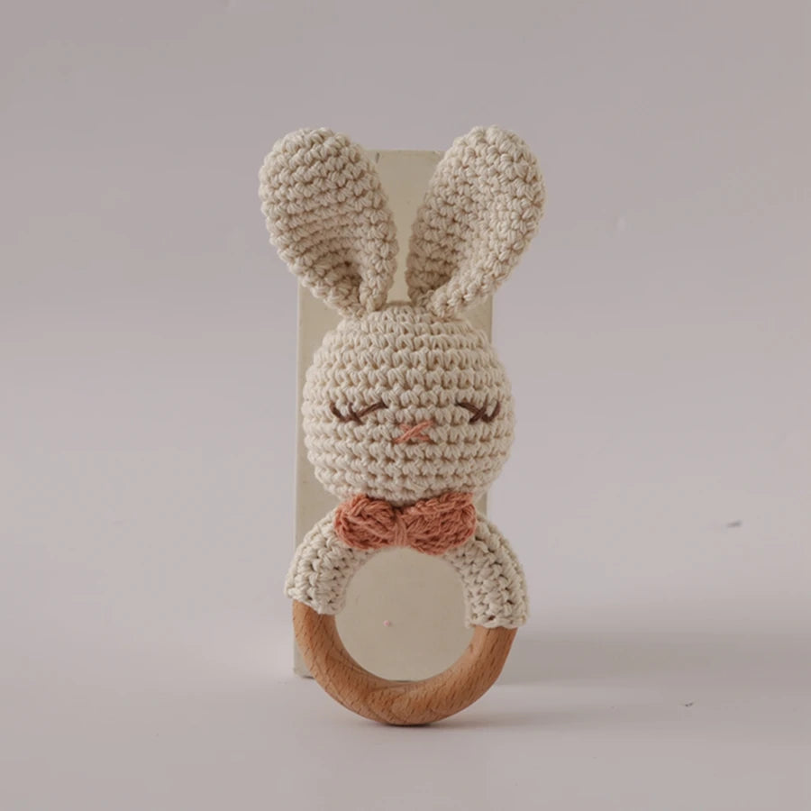 Hochet bébé Animaux en Crochet et Bois