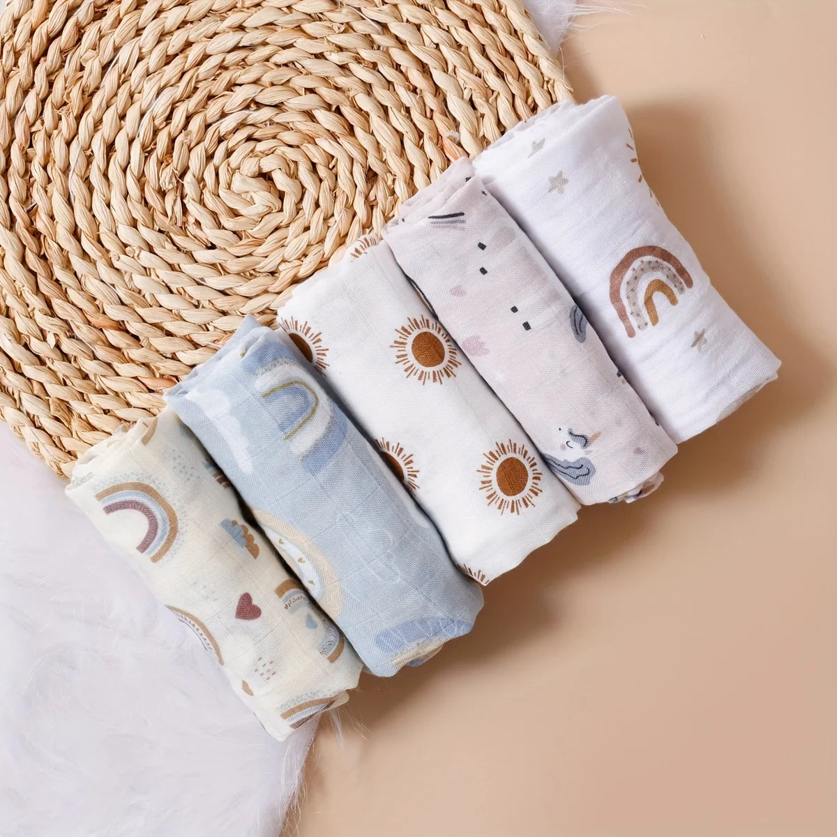 Langes Bébé en Mousseline Coton et Bambou – Lot de 5