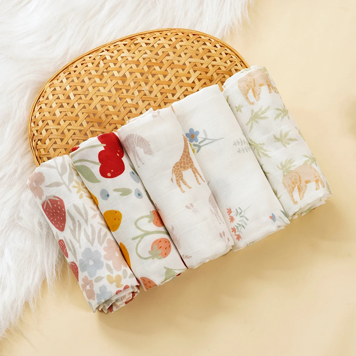 Langes Bébé en Mousseline Coton et Bambou – Lot de 5