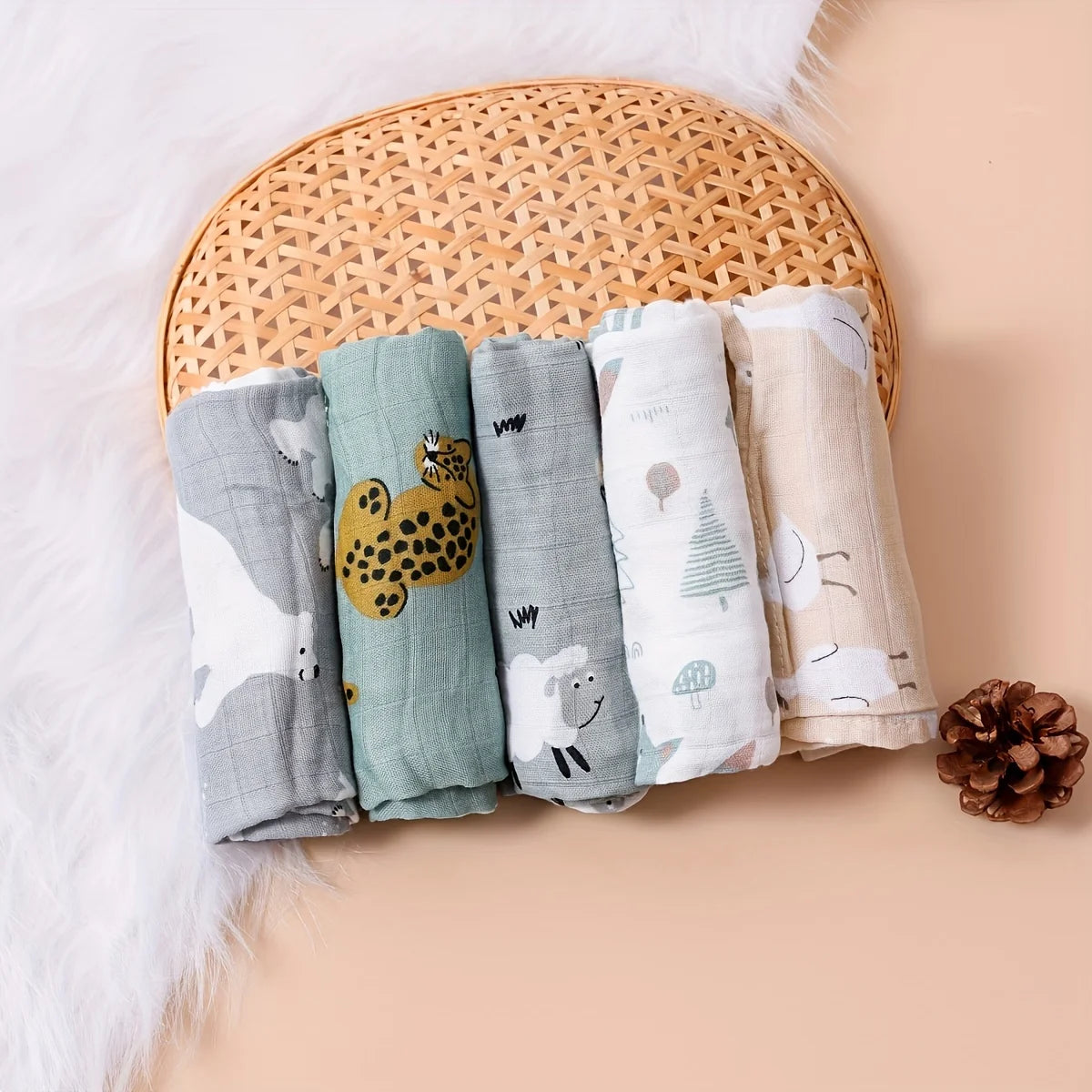 Langes Bébé en Mousseline Coton et Bambou – Lot de 5