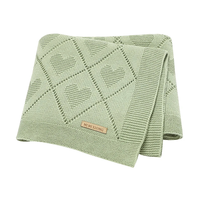 Couverture Bébé en Maille de Coton à Cœurs