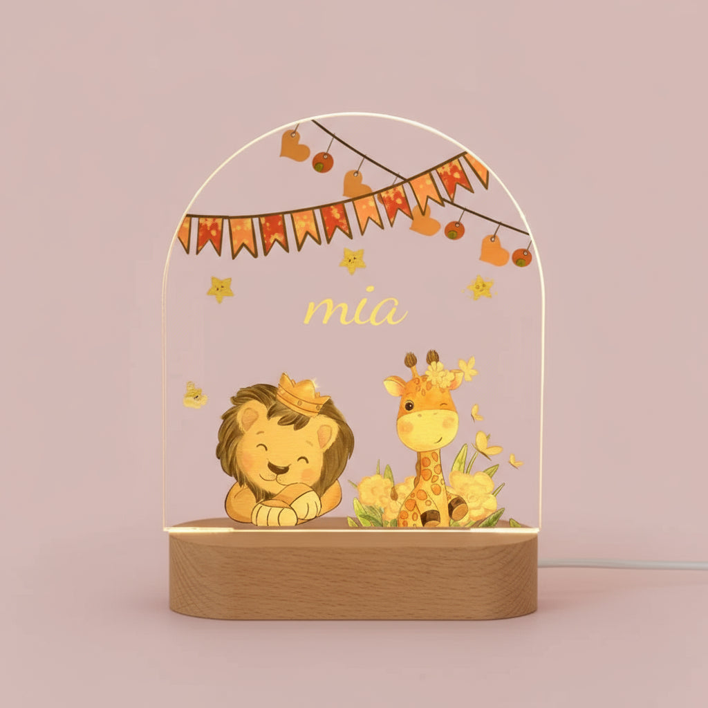 Veilleuse bébé Personnalisée Animaux de la Savane - 1 Couleur / Lion et Girafe - Veilleuse bébé