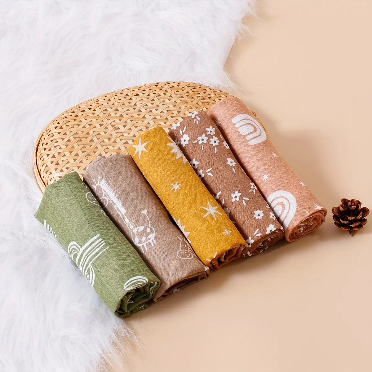 Langes Bébé en Mousseline Coton et Bambou – Lot de 5