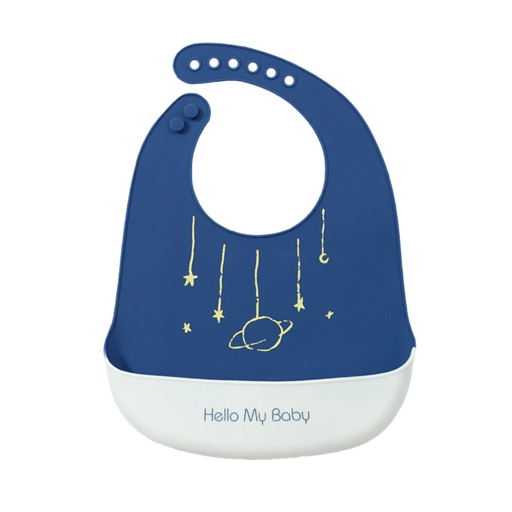 Bavoir Bébé en Silicone Souple à Motifs avec Poche