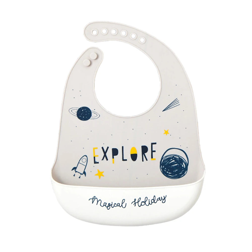 Bavoir Bébé en Silicone Souple à Motifs avec Poche