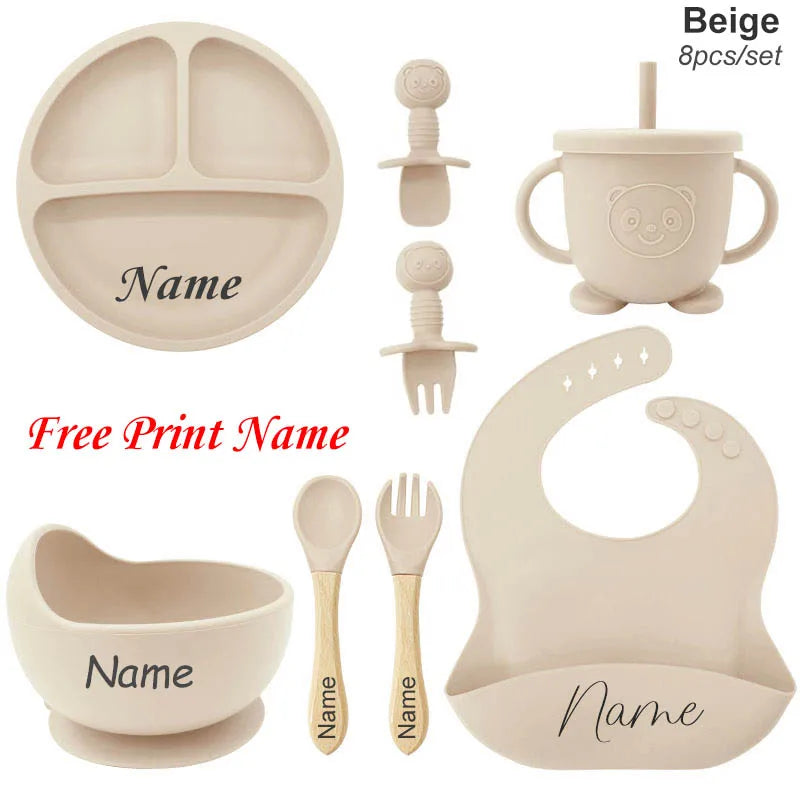 Coffret Repas Bébé Personnalisé en Silicone – 8 Pièces