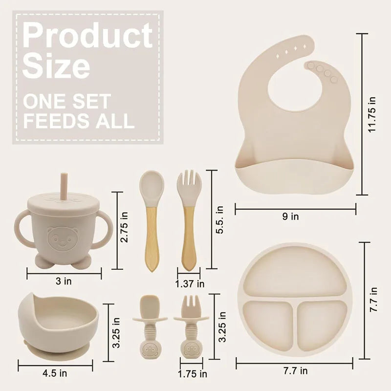 Coffret Repas Bébé Personnalisé en Silicone – 8 Pièces