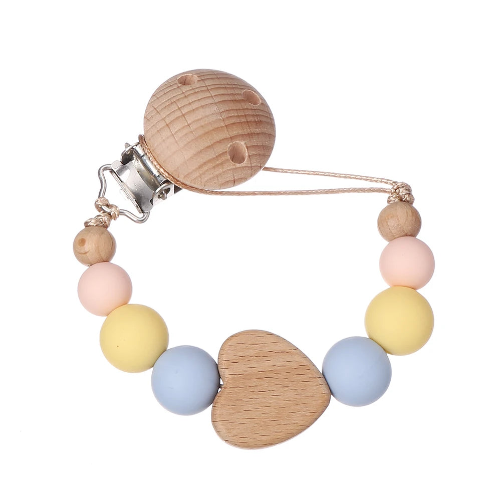 Attache Tétine Perles Petit Coeur Jaune - Bleu - Rose - Attache Tétine
