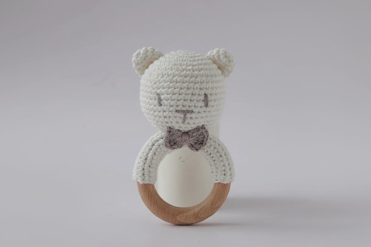 Hochet bébé Animaux en Crochet et Bois