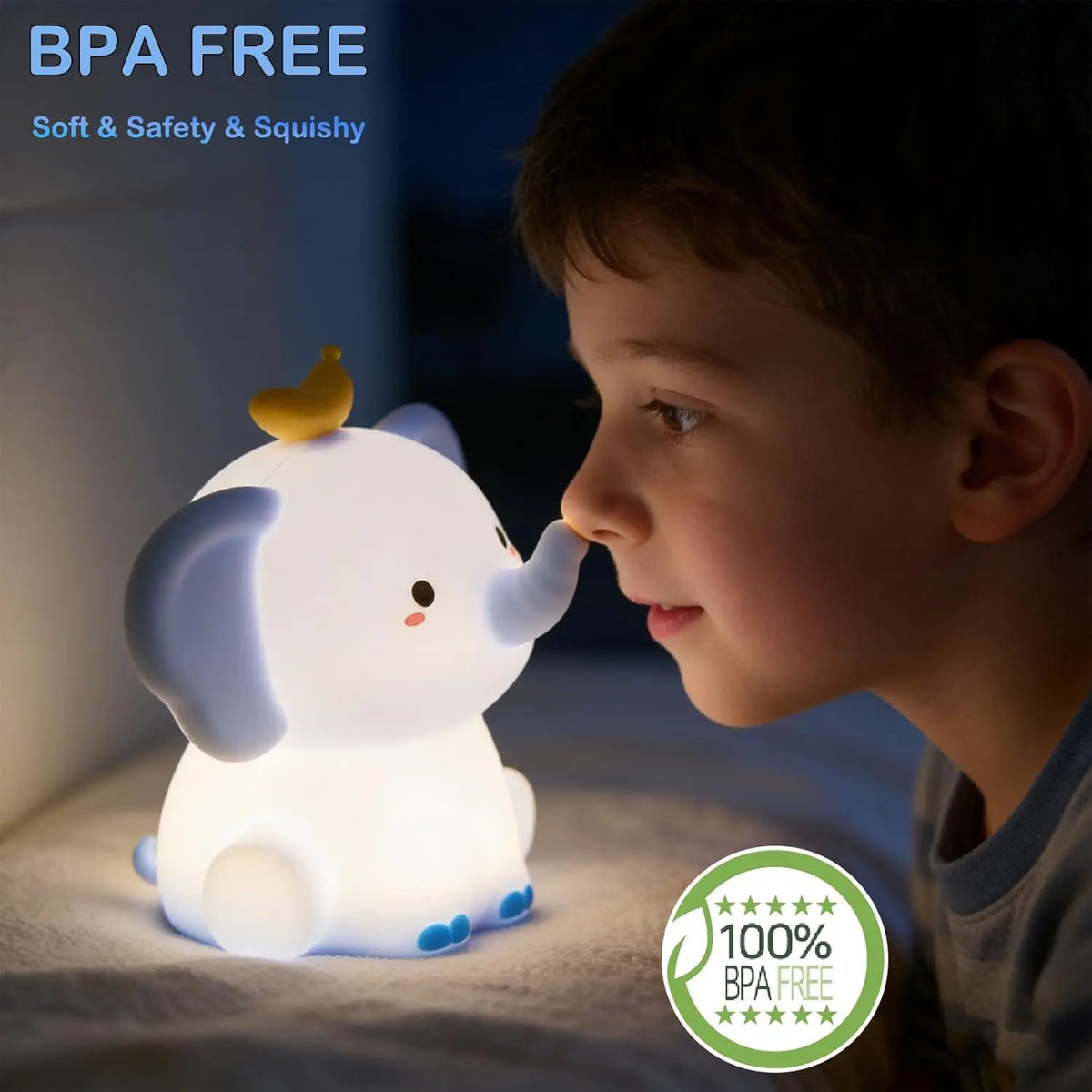 Veilleuse Bébé Éléphant en Silicone Rechargeable