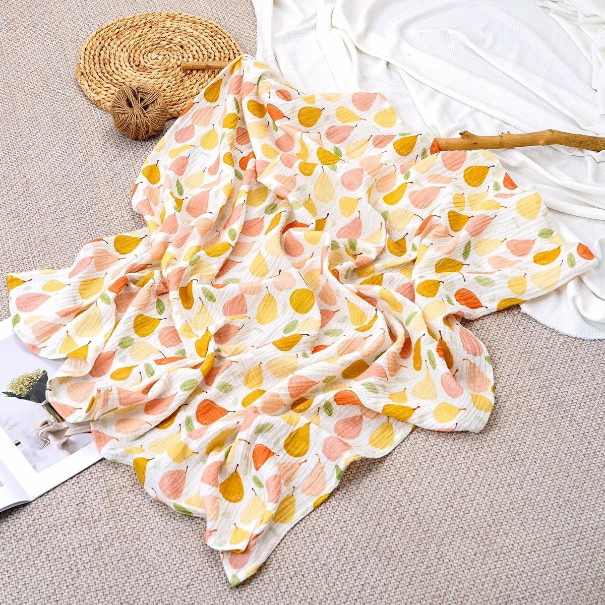 Lange bébé en mousseline de coton motif agrumes colorés