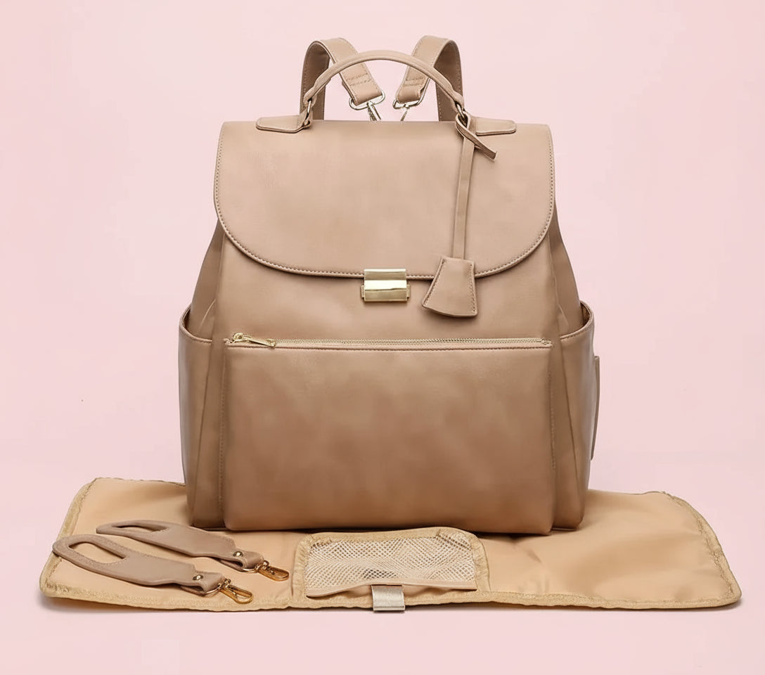 Sac à Dos Pour Bébé en Cuir Vanity Camel - SAC A LANGER