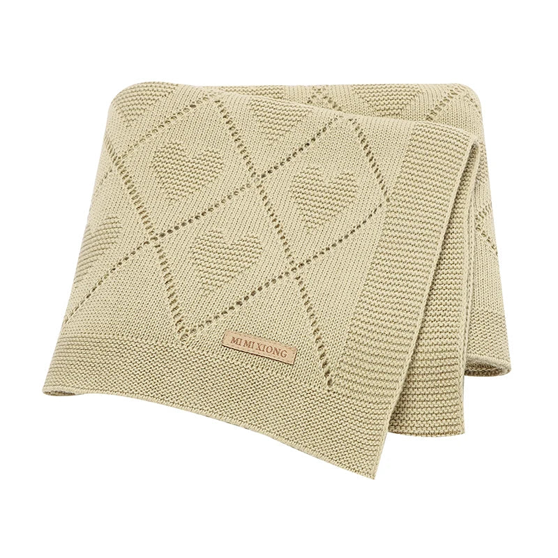 Couverture Bébé en Maille de Coton à Cœurs